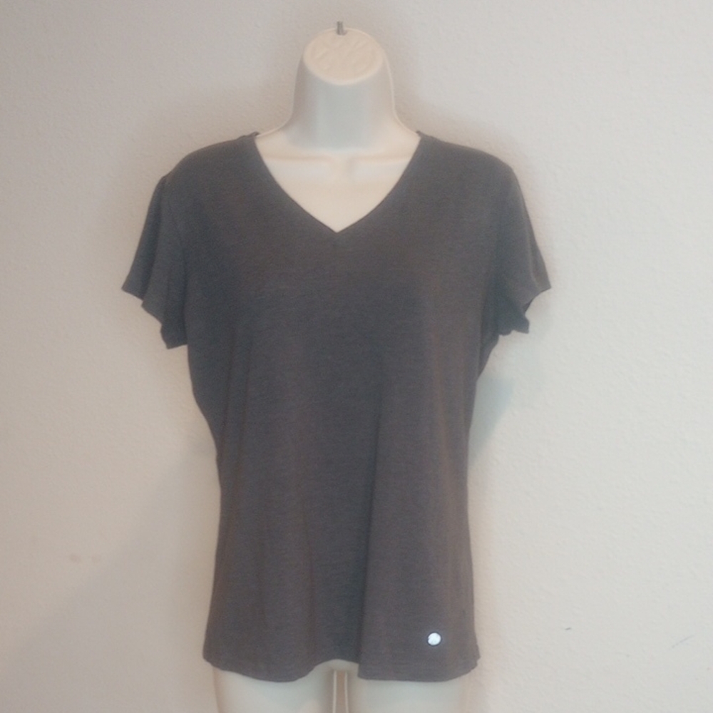 Bally Total Fitness Women's V-Neck Gray Top ShortSleeves Sz L